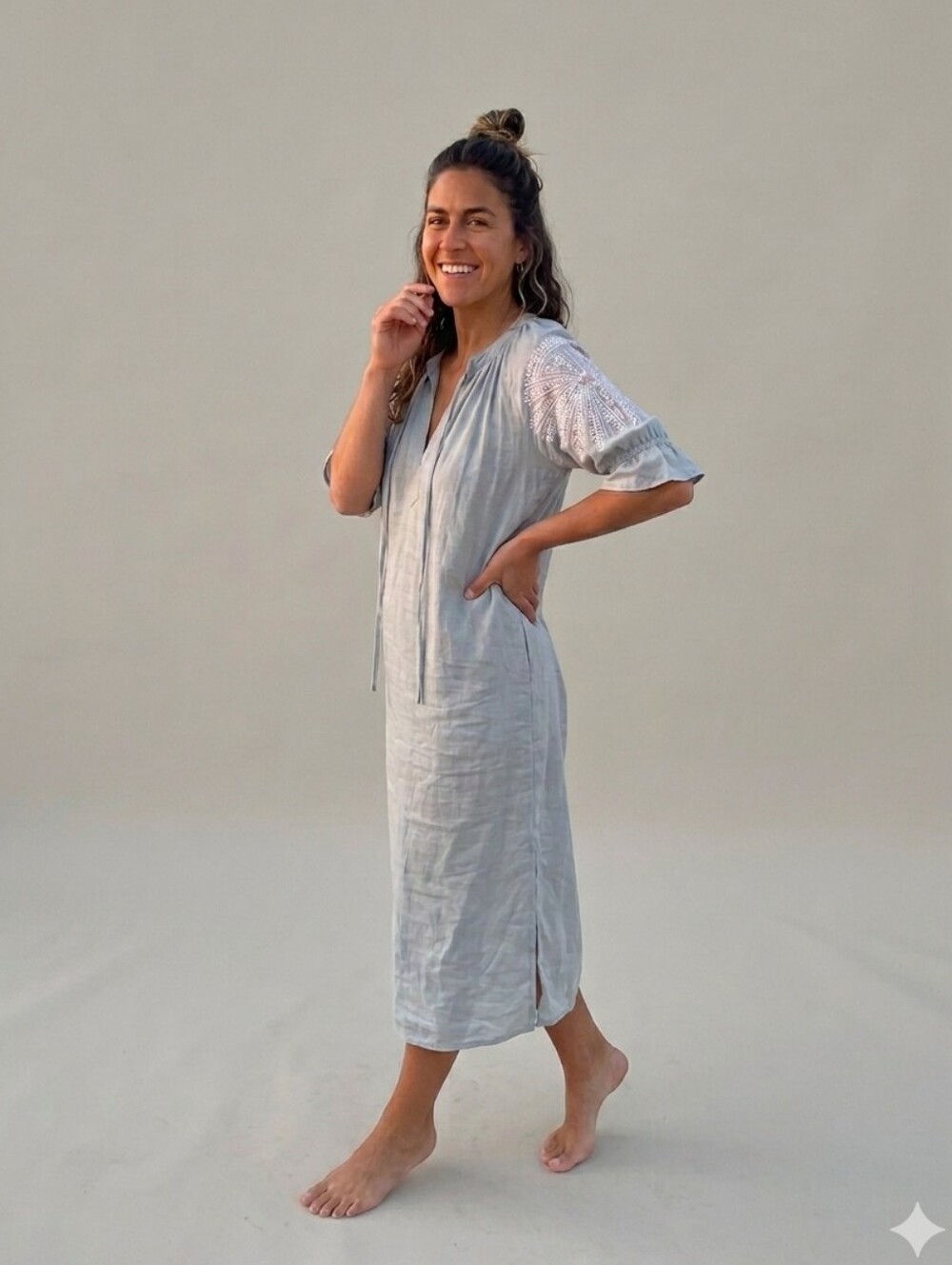 H&M Embroidered Cotton Kaftan Dress Size XXL